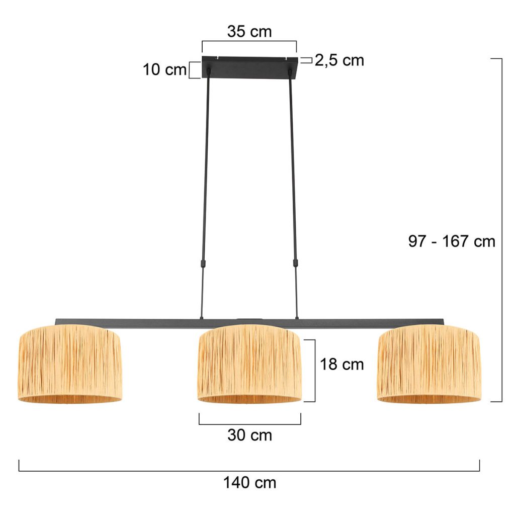 3-lichts hanglamp modern met ronde kappen Steinhauer Stang - Afbeelding 7