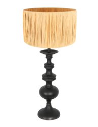 hoge-zwarte-tafellamp-met-licht-gele-kap-tafellamp-anne-light-&-home-lyons-naturel-en-zwart-3750zw
