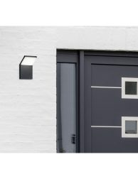 Moderne graue Haustür und Glas