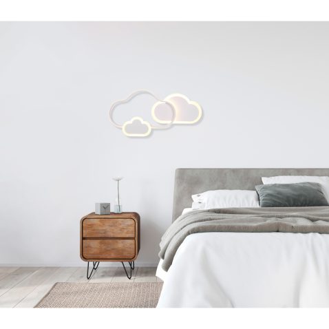 Bright bedroom with a wooden bedside table and a stylish floor l