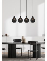 Bright living room interior with four chairs, dining table, sideboard