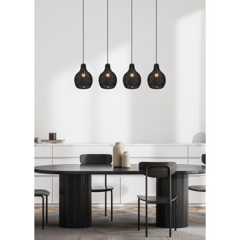 Bright living room interior with four chairs, dining table, sideboard