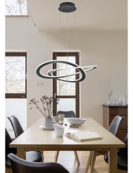 Dining room with fancy chandelier