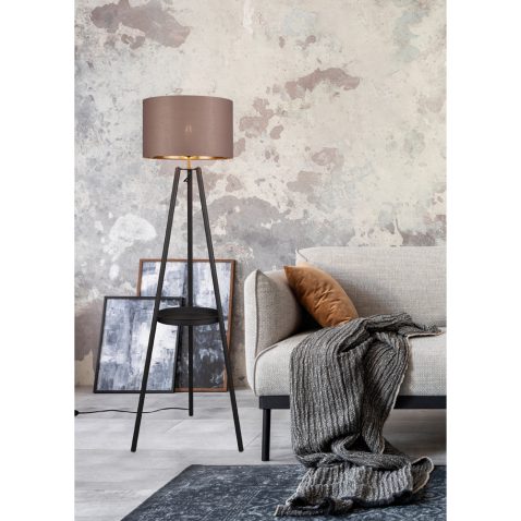 Loft style of modern apartment with gray sofa, plaid, rug, coffe