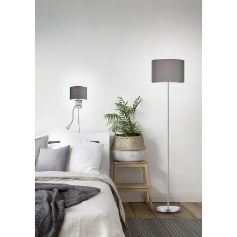 Interior of white and gray cozy bedroom