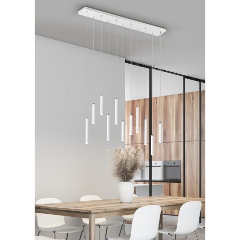 White and wooden dining room and kitchen