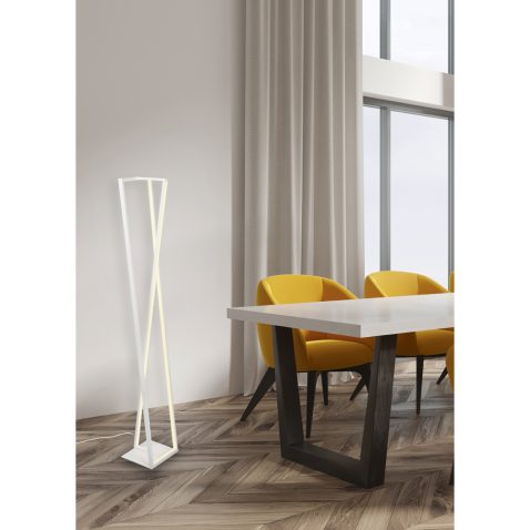 White dining room corner, yellow chairs
