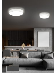 Panoramic gray living room with poster
