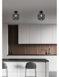 White and wooden kitchen interior with bar