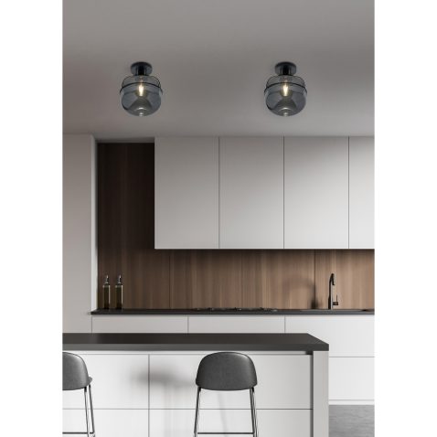 White and wooden kitchen interior with bar