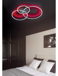 Bedroom with black ceiling and wardrobe