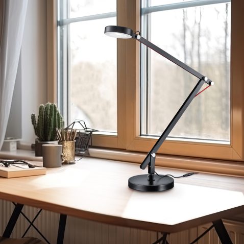 Office table lamp on the wooden table in modern office Generativ
