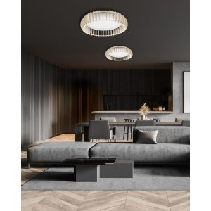 Panoramic gray living room with poster