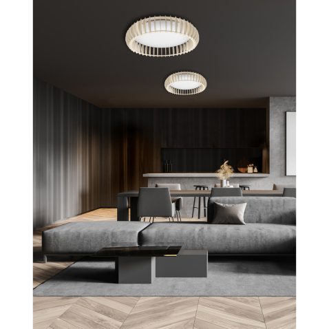 Panoramic gray living room with poster