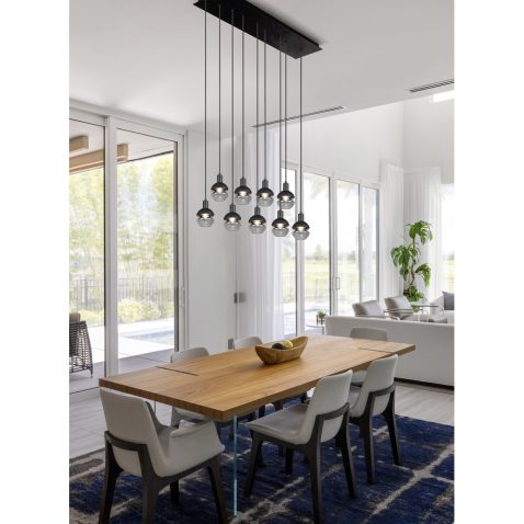 modern open plan dining room and lounge with large sliding glass