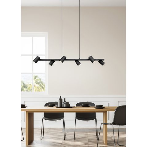 White dining room interior with long table