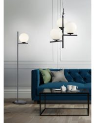 Elegant interior, living room with blue velvet sofa