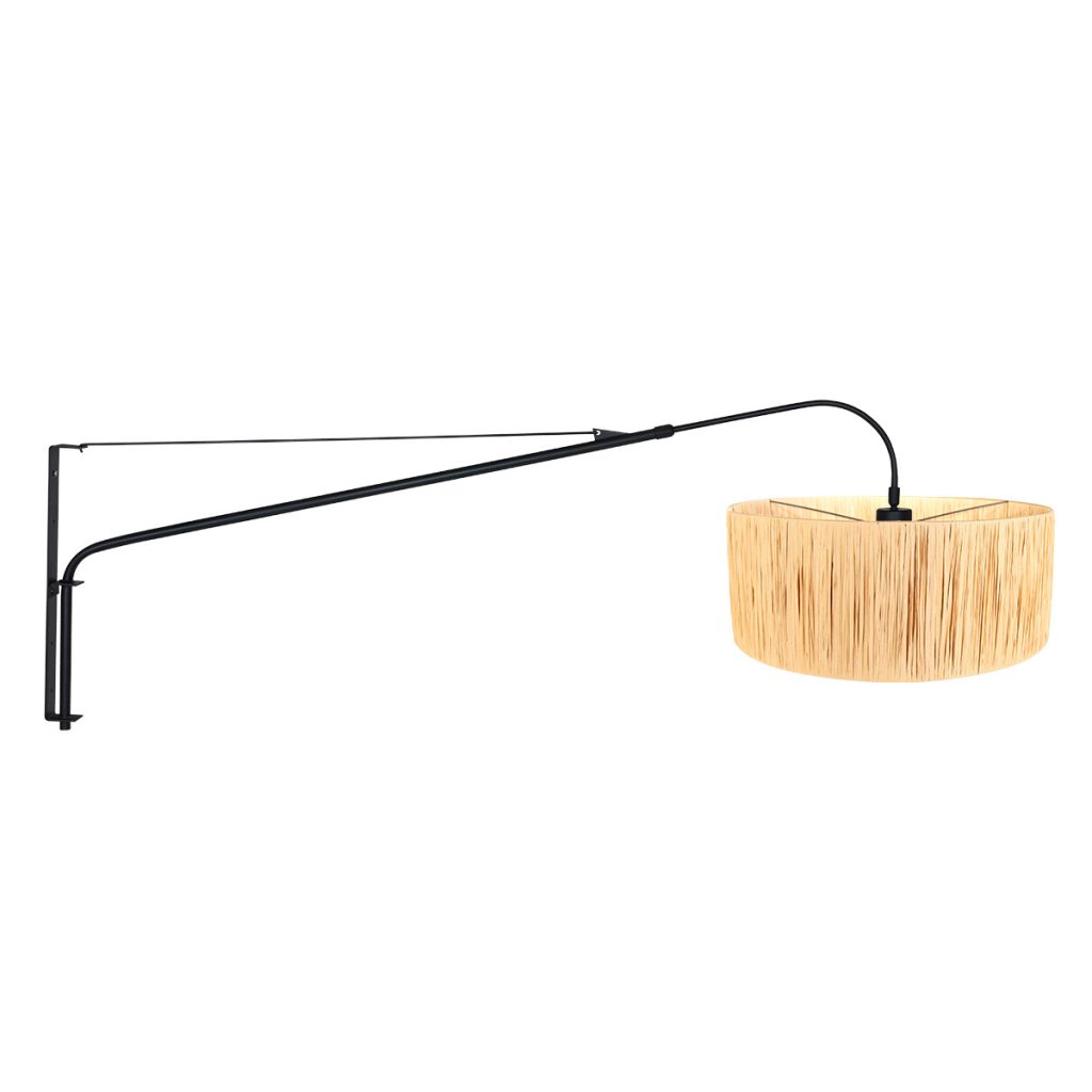 moderne-zwarte-wandlamp-met-boog-wandlamp-steinhauer-elegant-classy-mat-zwart-armatuur-en-een-naturel-kleurige-kap-3700zw-1