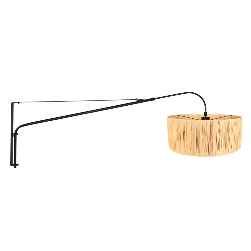 moderne-zwarte-wandlamp-met-boog-wandlamp-steinhauer-elegant-classy-mat-zwart-armatuur-en-een-naturel-kleurige-kap-3700zw