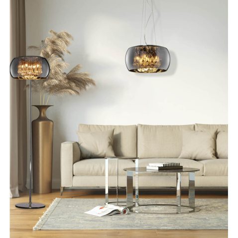 Beige modern interior with a frame and a brass floor vase