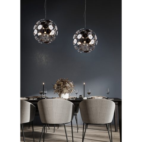 Modern concept interior of dining room with empty blue mockup wa