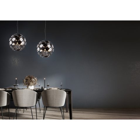 Modern concept interior of dining room with empty blue mockup wa