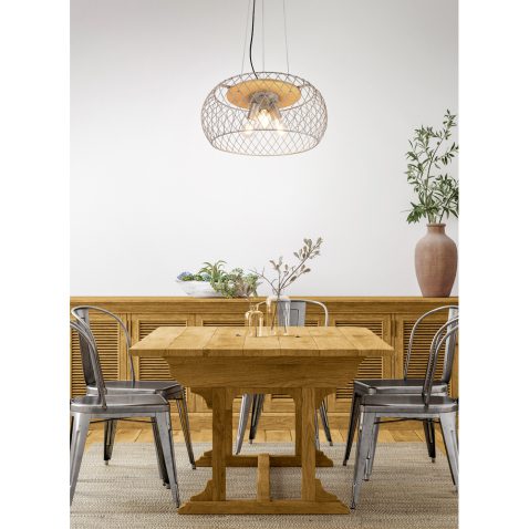 Farmhouse dining room interior, wall mockup, 3d render