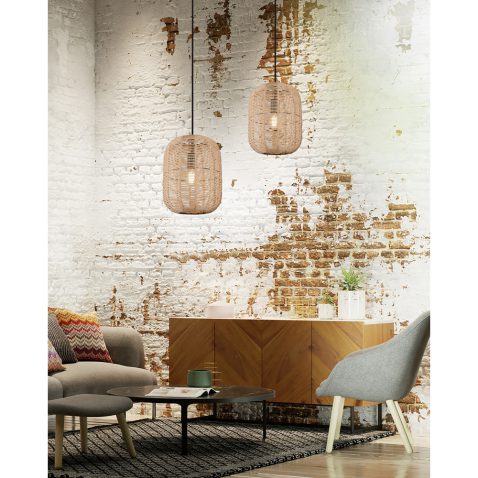 View inside luxury vintage loft apartment with brick walls