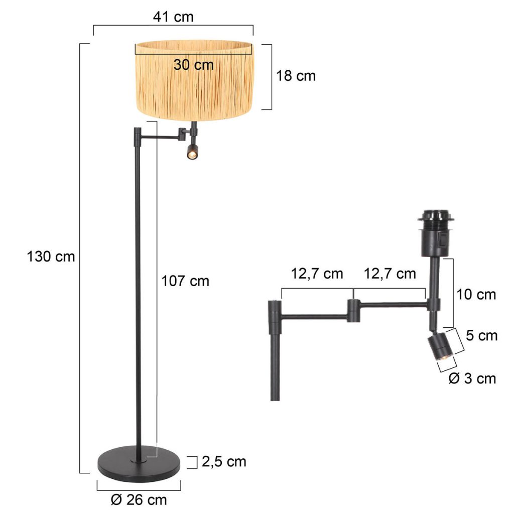 Staande vloerlamp met ronde kap zwart Steinhauer Stang - Afbeelding 7