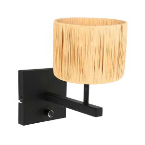 strakke-wandlamp-zwart-met-ronde-kap-wandlamp-steinhauer-stang-naturel-en-zwart-3710zw