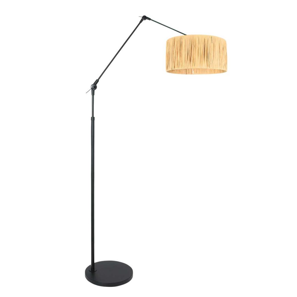 verstelbare-zwarte-staande-lamp-vloerlamp-steinhauer-prestige-chic-mat-zwart-met-neutraal-kleurige-kap-3793zw