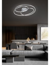 Panoramic gray living room with poster