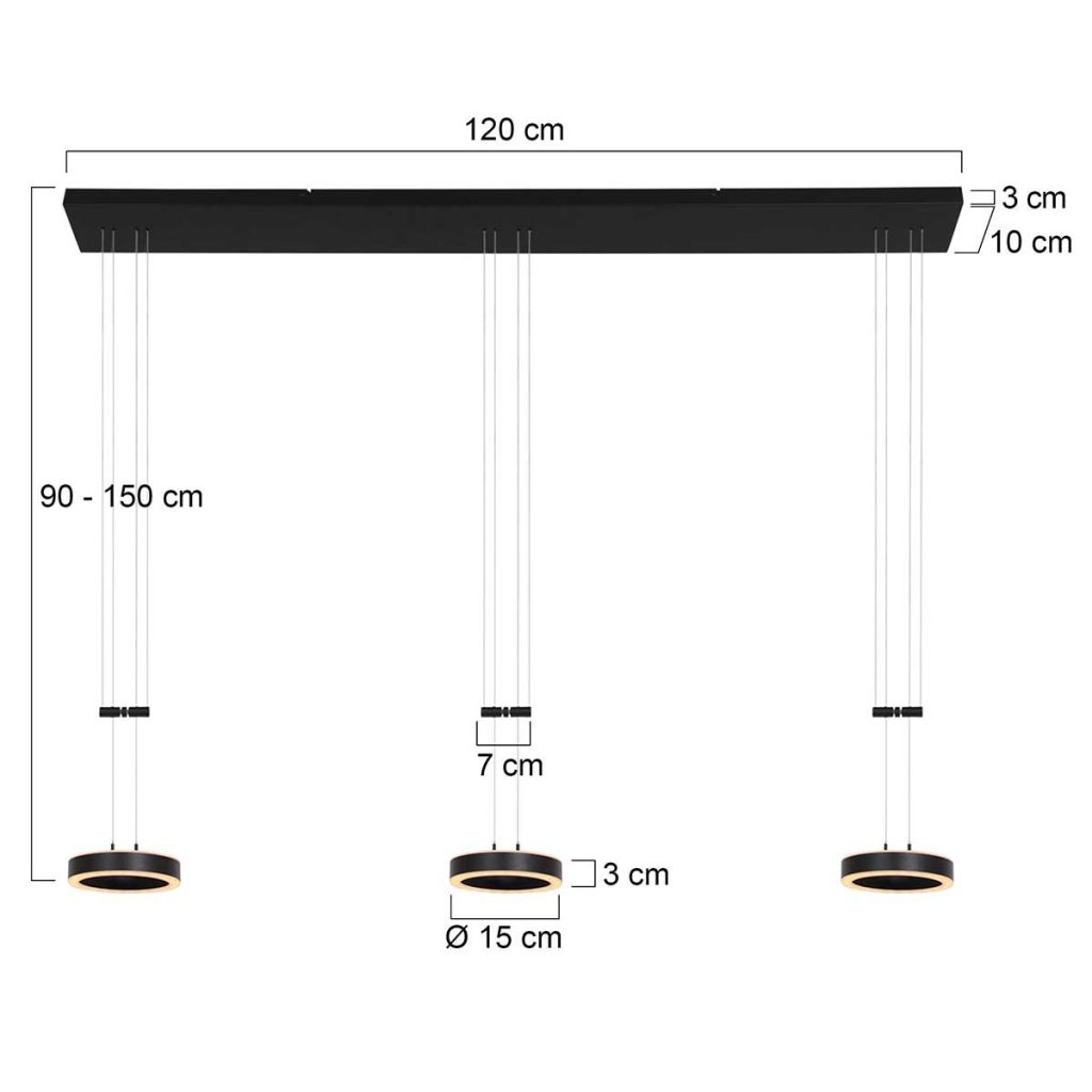 3-lichts hanglamp zwart Steinhauer Piola - Afbeelding 7