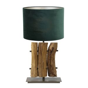 Tafellamp met hout en groene velours kap Light & Living Gabrovo