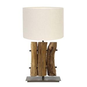 Tafellamp met hout en witte stoffen kap Light & Living Gabrovo