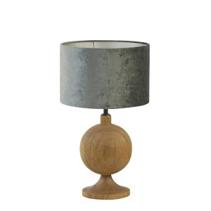Houten bal tafellamp met groene kap Light & Living Tomasso