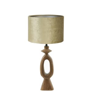Landelijke houten tafellamp met grijze velours kap Light & Living Django
