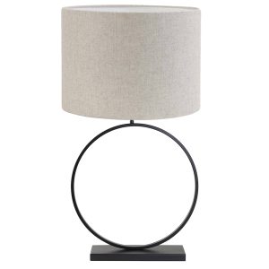 Tafellamp met hout en grijze stoffen kap Light & Living Liva