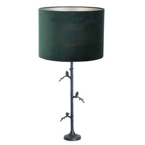 Donkere tafellamp vogels met grijsgroene kap Light & Living Branch