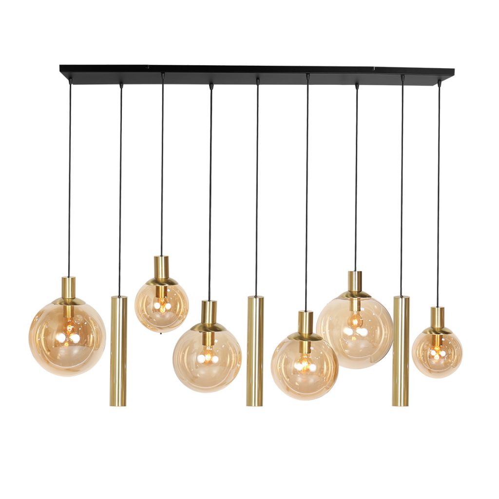 Hanglamp messing 9-lichts glasbollen/kokers Steinhauer Bollique led - Afbeelding 15
