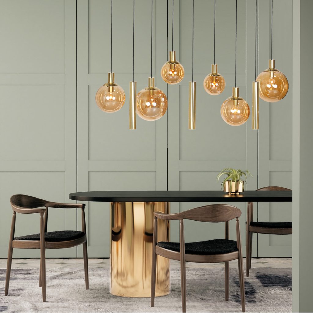 Hanglamp messing 9-lichts glasbollen/kokers Steinhauer Bollique led