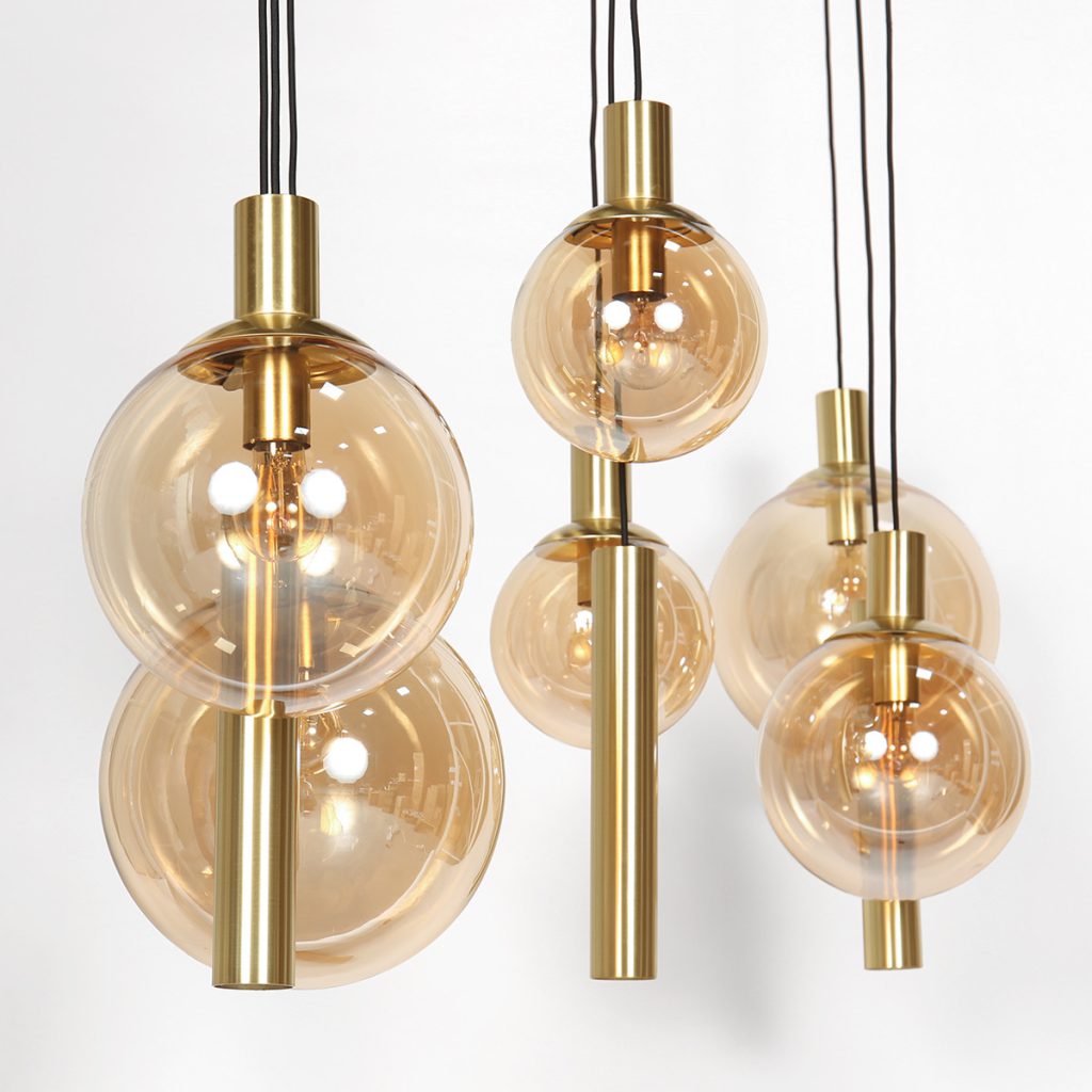 Hanglamp messing 9-lichts glasbollen/kokers Steinhauer Bollique led - Afbeelding 3
