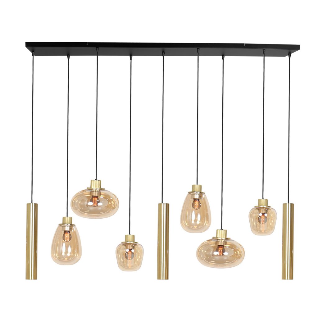 Messing 9-lichts hanglamp glasvormen/kokers Steinhauer Reflexion - Afbeelding 2