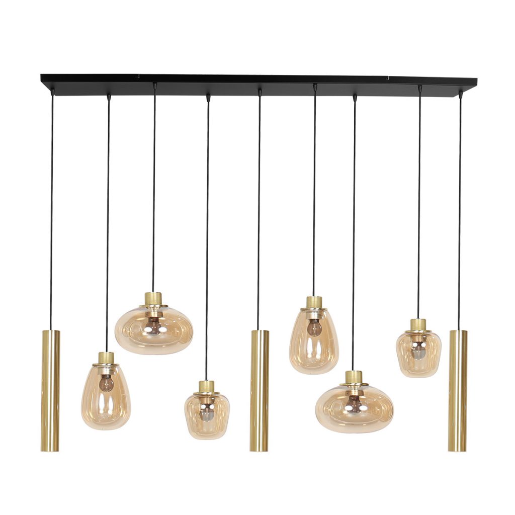 Messing 9-lichts hanglamp glasvormen/kokers Steinhauer Reflexion - Afbeelding 10