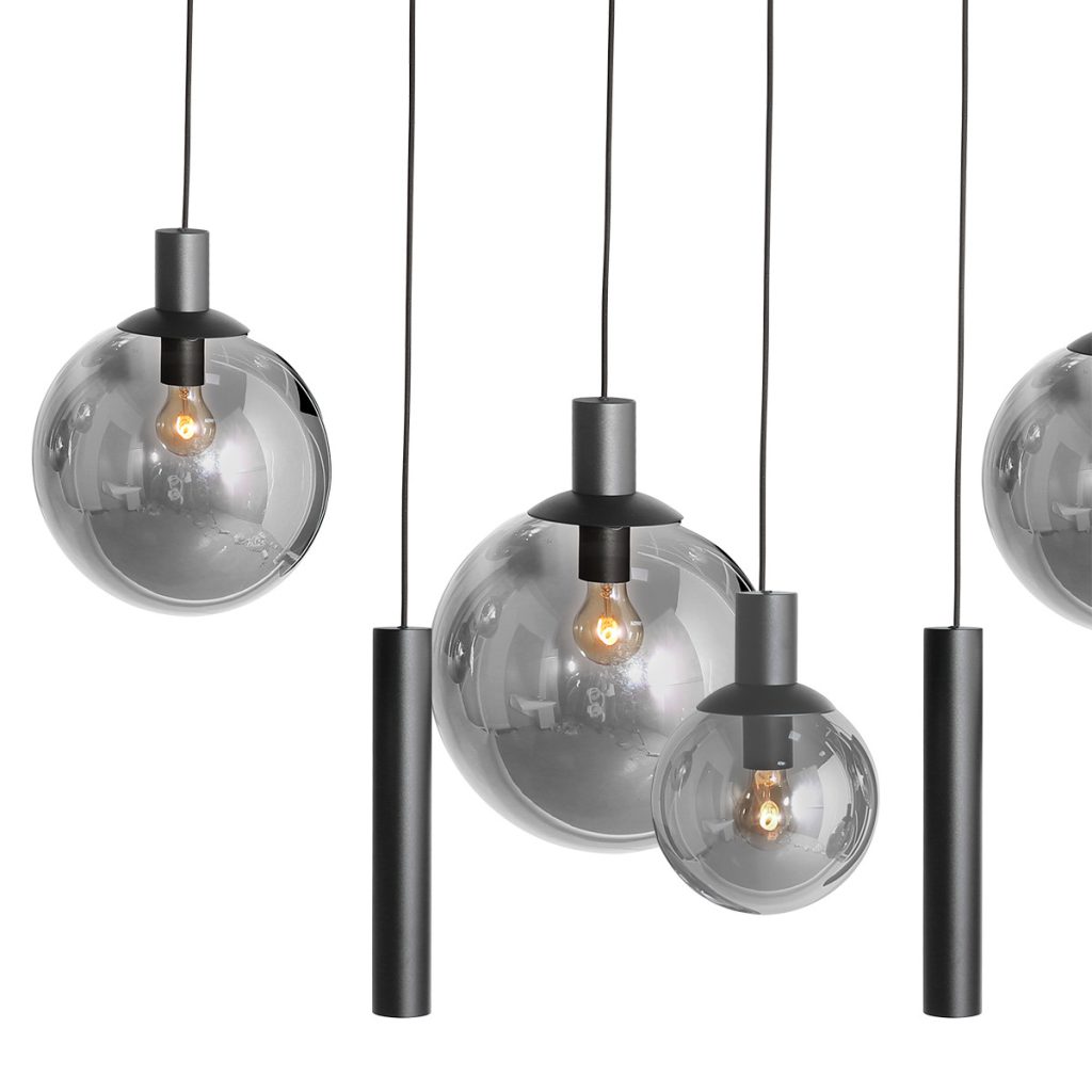Zwarte hanglamp 9-lichts kokers/glasbollen Steinhauer Bollique led - Afbeelding 3