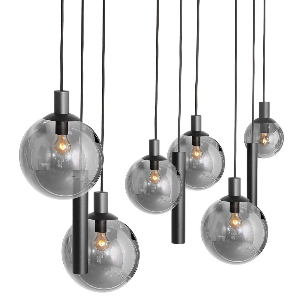 Zwarte hanglamp 9-lichts kokers/glasbollen Steinhauer Bollique led - Afbeelding 4