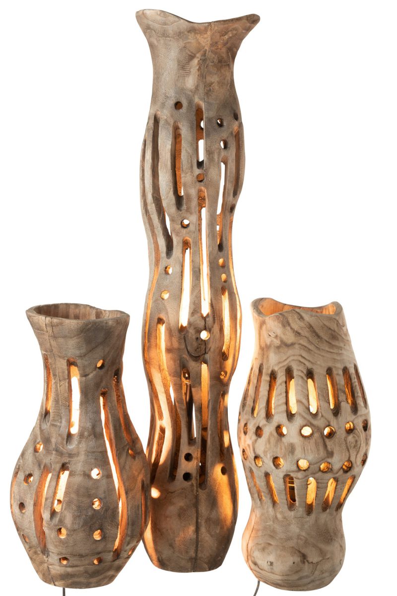 Afrikaanse houten beige tafellamp Jolipa Elise - Afbeelding 7
