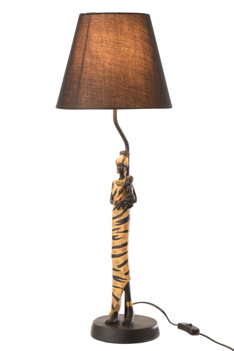 Afrikaanse zwart met gouden tafellamp Jolipa African woman zebra - Afbeelding 3