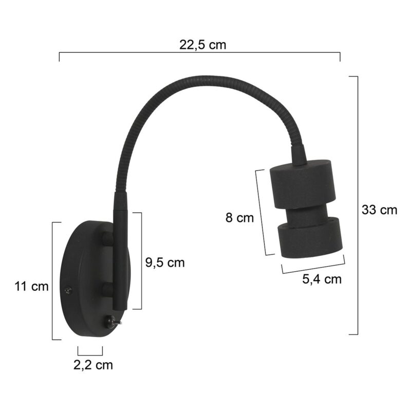 steinhauer-wandlamp-natasjaled-zwart-metaal-bedlampje-gu10-3094zw-1