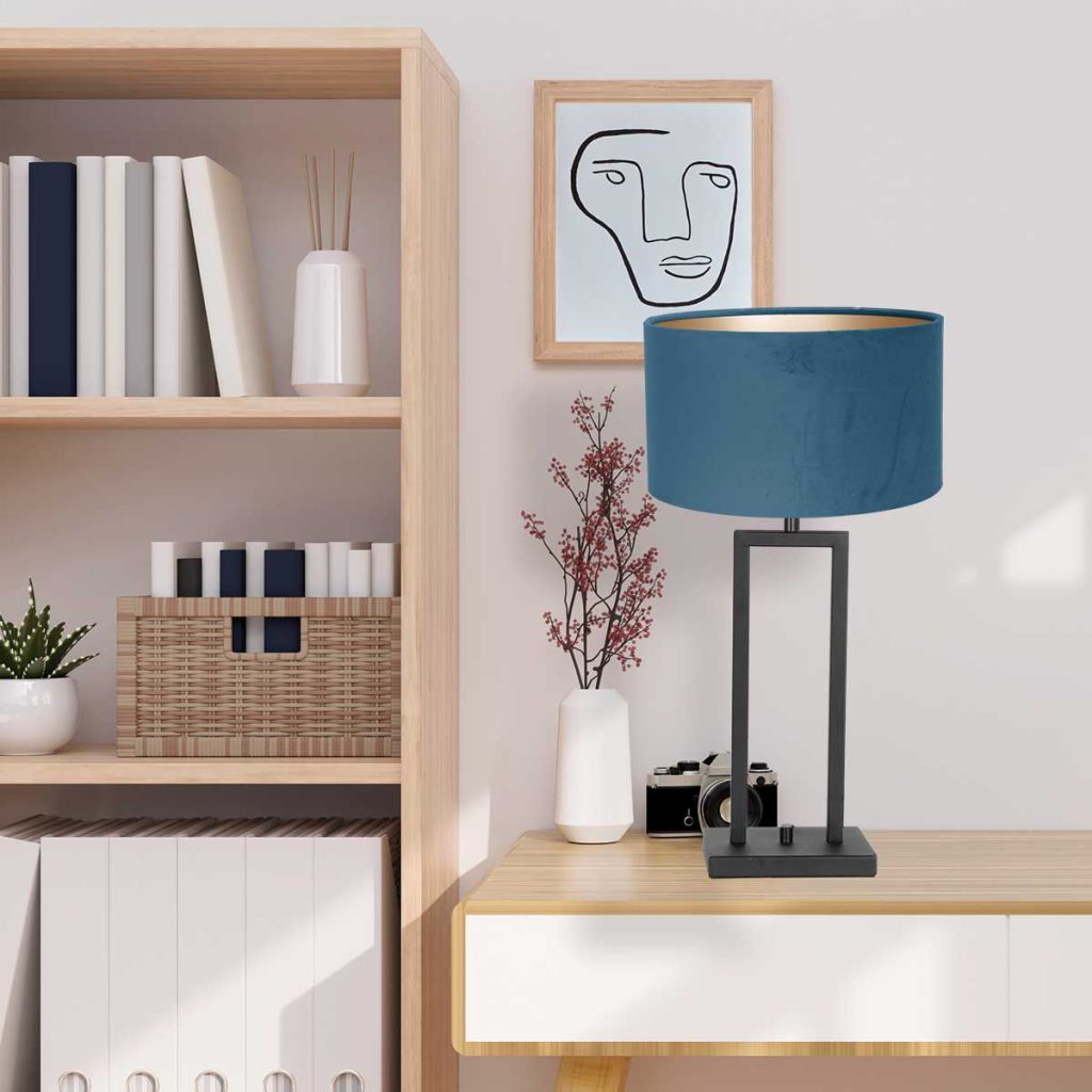 Blauwe schemerlamp met zwarte voet Steinhauer Stang - Afbeelding 3